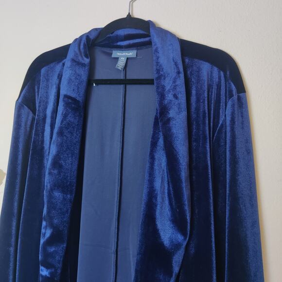 Modcloth Blue Velvet Evening Smoking Jacket Wide Leg Pant Suit 3X 4X Loungewear - Picture 4 of 13